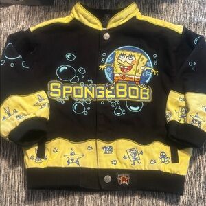 Nick JH Design SpongeBob Squarepants Twill Logo Graphic Nascar Coat Jacket S 4T